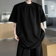 Load image into Gallery viewer, Crew Neck Loose T-shirt with Pleats and Studs
