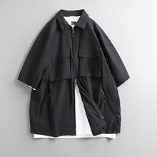 Load image into Gallery viewer, Multi-pocket Loose Two-way Zip Collar T-shirt

