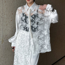 Load image into Gallery viewer, Hollow 3D Floral Stitching Pearl Shirt
