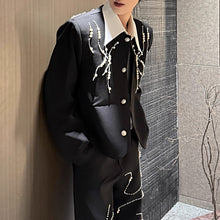 Load image into Gallery viewer, Beaded Loose-fitting Padded Shoulder Jacket Wide-leg Pants Two-piece Suit
