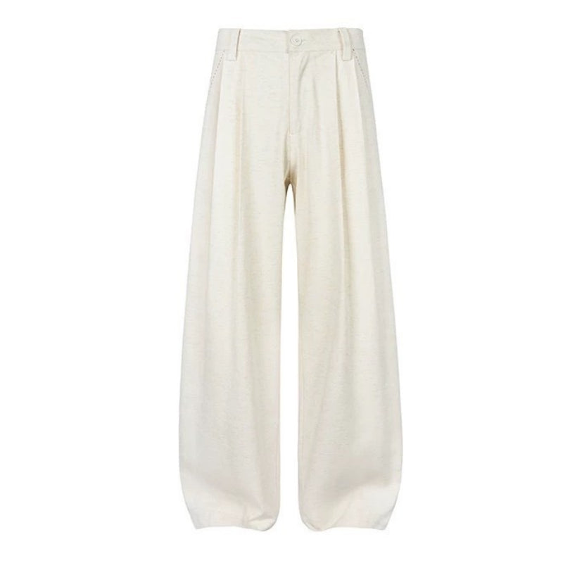 Tencel Linen Double Pleat Straight Drape Trousers