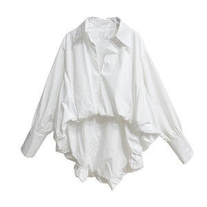 V-neck Irregular Pleated Long-sleeved Shirt