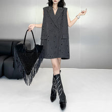 Load image into Gallery viewer, Ripped Loose Striped Suit Collar Vest Dress
