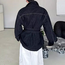 Load image into Gallery viewer, Vintage Workwear Lace-up Washed Denim Jacket

