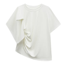 Load image into Gallery viewer, Women's Asymmetric Pleated Hem Draped T-shirt
