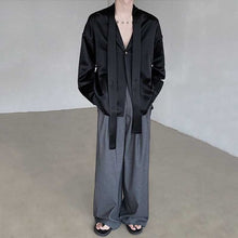 Load image into Gallery viewer, Acetate Textured Tie V-neck Drape Shirt
