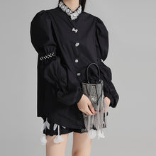Load image into Gallery viewer, Beaded Puff Sleeve Pleated Shirt
