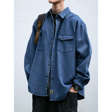 Load image into Gallery viewer, Japanese Retro Style Washed Striped Denim Shirt

