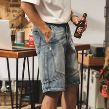 Load image into Gallery viewer, Vintage Patchwork Loose-fit Straight-leg Denim Shorts
