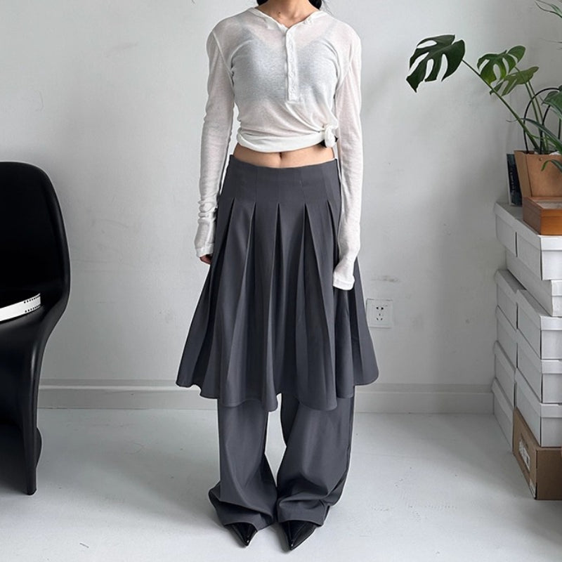 Fake Two-piece Loose Drape Pleated Skirt Pants