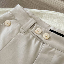 Load image into Gallery viewer, Linen Slanted Placket Double-pleat Straight Trousers

