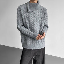 Load image into Gallery viewer, Off-shoulder Zip-up Turtleneck Cable Knit Sweater
