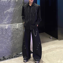 Load image into Gallery viewer, Lapel Loose Rhinestone Solid Color Shirt
