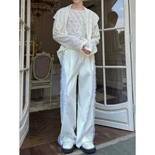 Load image into Gallery viewer, Floral Cutout Lace Pearl Shawl Overlay Crew Neck Loose Long Sleeve Shirt
