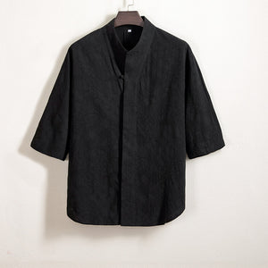 Cotton and Linen Jacquard Vintage Half Sleeve Shirt