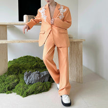 Load image into Gallery viewer, 3D Lace Floral Embroidery Suit Jacket and Loose Casual Pants Two-piece Set
