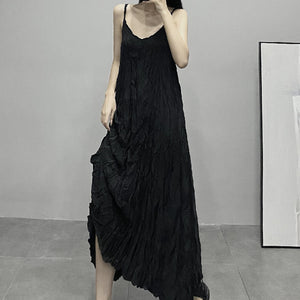 Pleated V-neck Suspender Dress Bottoming Dress