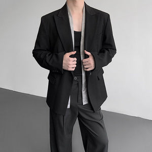 Fake Two-piece Metal Button Shoulder Pad Blazer