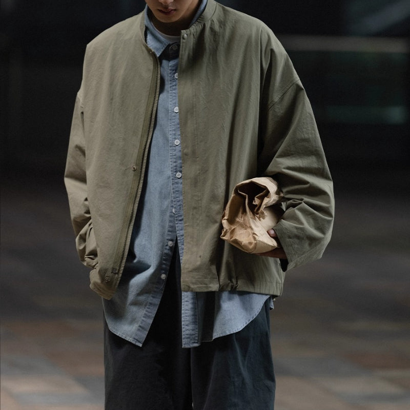 Retro Japanese Style Stand-up Collar Zip-up Jacket