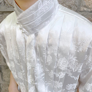 Vintage Jacquard Stand Collar Short Sleeve Shirt