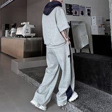 Load image into Gallery viewer, American Casual Contrast Color Stitching Hooded Sweatshirt Wide Leg Trousers Two-piece Set
