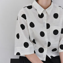 Load image into Gallery viewer, Women's Polka Dot Pleated Retro Collared Short Shirt
