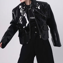 Load image into Gallery viewer, PU Glossy-leather Cropped Jacket
