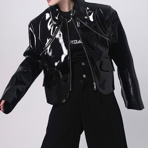 PU Glossy-leather Cropped Jacket