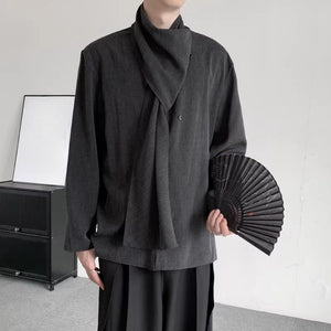 French Retro Scarf Casual Shirt