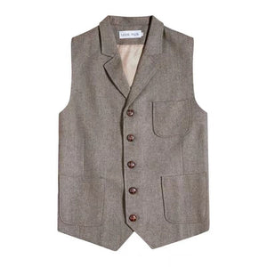 Vintage Multi-Pocket Herringbone Wool Vest