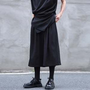 Drawstring Elastic Waist Pleated Solid Culottes
