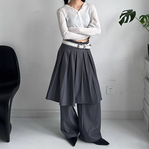 Fake Two-piece Loose Drape Pleated Skirt Pants