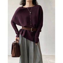 Load image into Gallery viewer, Women's Ribbed Knit Off Shoulder Belted Asymmetrical Hem Sweater
