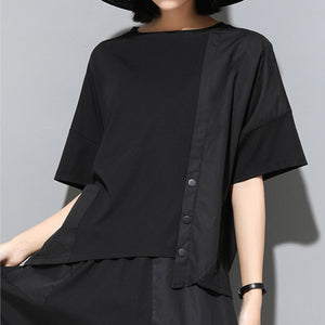 Panelled Loose Button T-shirt
