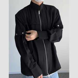 Accordion Pleated Zipper Stand Collar Jacket