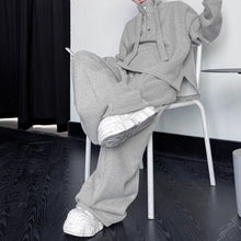 Load image into Gallery viewer, Retro Stand-up Collar Webbing Pullover Sweatshirt Wide-leg Trousers Two-piece Set
