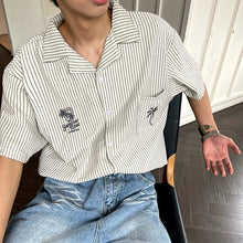 Load image into Gallery viewer, Vintage Embroidered Striped Short Sleeve Shirt
