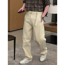 Load image into Gallery viewer, Belt-style Loose Straight-leg Denim Pants
