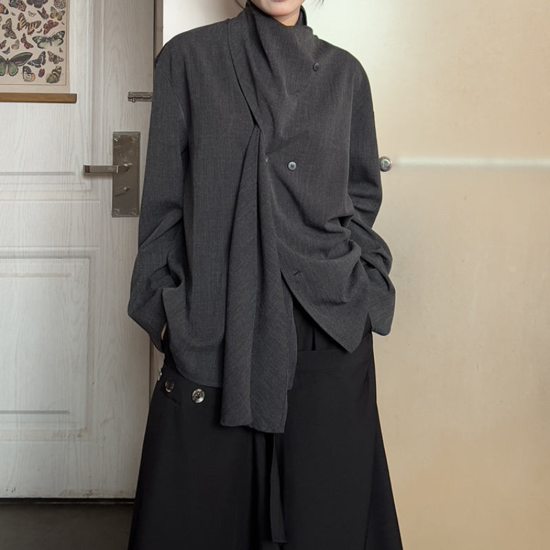 Irregular Patchwork Neck Scarf Long-sleeved Shirt