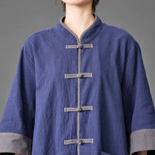 Load image into Gallery viewer, Cotton Linen Three Quarter Sleeve Frog Button Taichi Shirt
