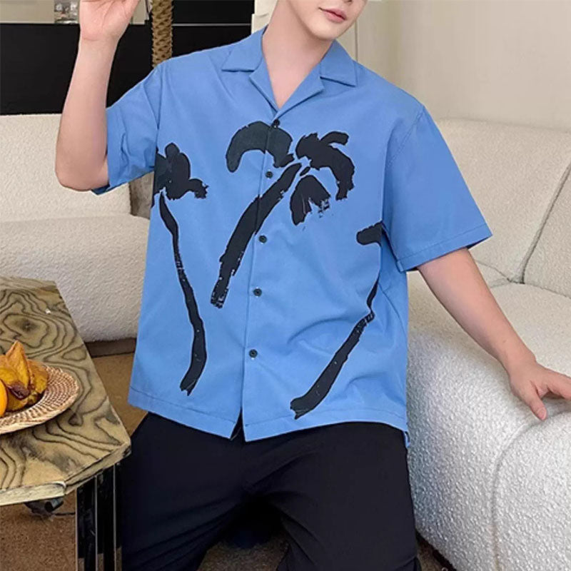 Coconut Tree Print Short Sleeve Beach Shirt