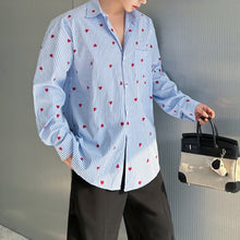 Load image into Gallery viewer, Blue Striped Heart Print Drape Shirt
