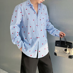 Blue Striped Heart Print Drape Shirt