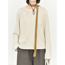 Load image into Gallery viewer, Women's Japanese Loose Graphic Striped Patchwork Crewneck T-shirt
