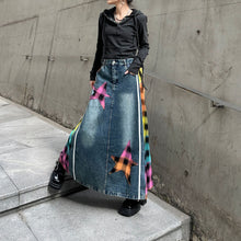 Load image into Gallery viewer, Paneled Contrast Plaid High-waist Denim Skirt
