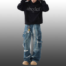 Load image into Gallery viewer, American Retro Tie-dye Gradient Multi-pocket Wide-leg Jeans
