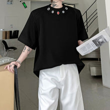 Load image into Gallery viewer, Round Neck Loose T-shirt with Handmade Beaded Decoration
