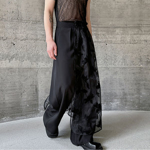 Gauze Patchwork Pattern Casual Wide-leg Pants