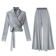 Load image into Gallery viewer, Irregular One-shoulder Waisted Pleated Top Wide-leg Pants Two-piece Set
