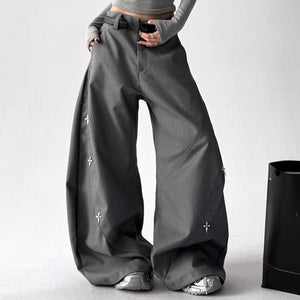 Vintage Embroidered Drape Loose Straight-leg Wide-leg Pants